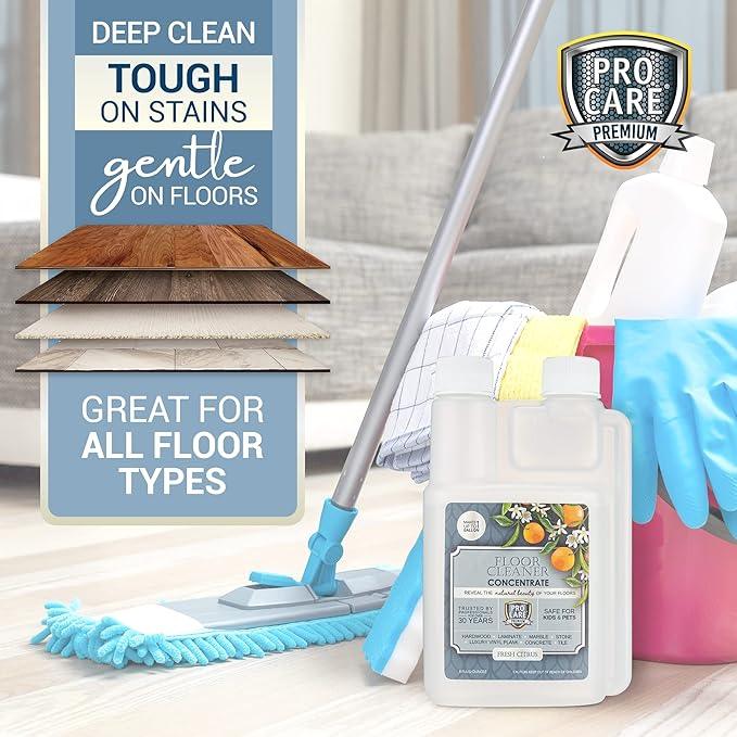 ProCare Citrus Floor Cleaner Concentrate (Made in USA) | Vinyl, Wood, Tile, Stone & Laminate Floor Cleaner For Mopping, Household Supplies, Cleaning Solution Concentrate For Kitchen & Bathroom - 8oz - NeatNest