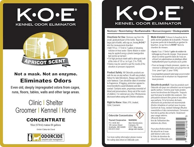 Odorcide K.O.E. Apricot Odor Eliminator 16 oz for Strong Odor for Cages, Runs & More – Home & Kennel w/Safe, Non-Enzymatic Formula - NeatNest