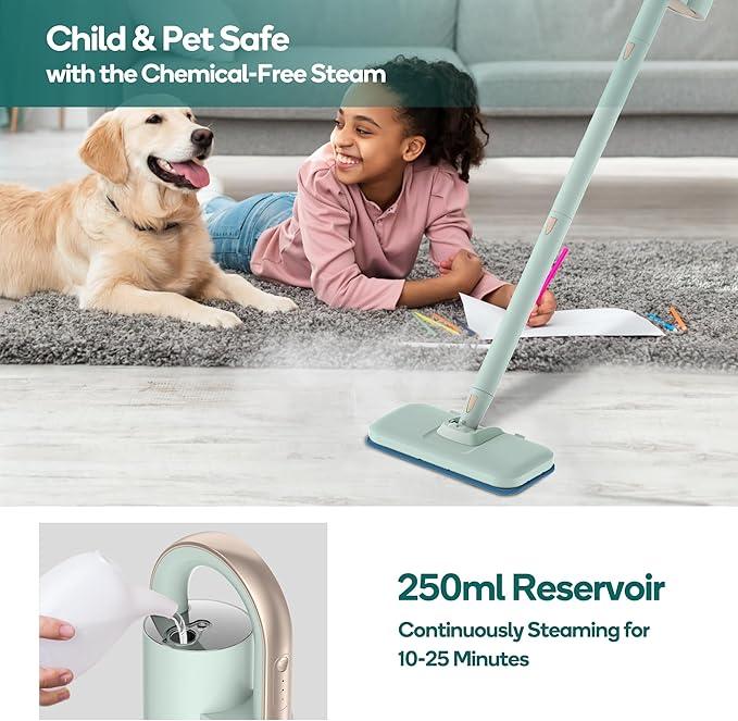 Newbealer Steam Mop & Detachable Handheld Cleaner, 250ml 1200W Powerful Floor Steamer, 3 Adjustable Levels for Carpet Laminate Hardwood Grout, Carpet Glider, 11 Multi-purpose Accessories & 2 Pads - NeatNest