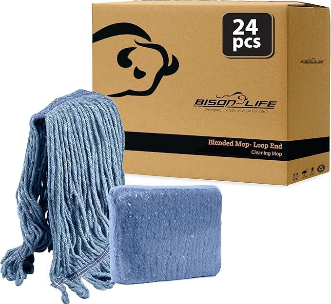 KLEEN HANDLER HEAVY DUTY Commercial Mop Head Replacement, Wet Industrial Blue Cotton Looped End String Cleaning Mop Head Refill (Case of 24) - NeatNest