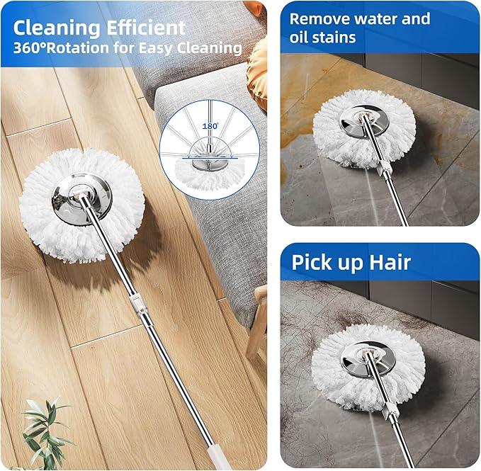Spin Mop and Bucket with Wringer Set for Home,360° Mop and Bucket with Separate Clean and Dirty Water,Wet Dust Mop for Floor Cleaning with Extra Refills (Silver) - NeatNest