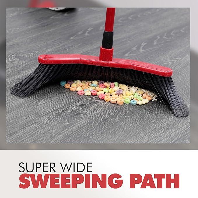 Da Vinci Curved Angle Broom & Dustpan Combo Pack - Heavy Duty Wide Broom for Indoor/Outdoor Sweeping, Steel Telescopic Handle, Durable PVC Bristles, Ideal for Pet Hair, Dust, Kitchen & Rough Surfaces - NeatNest