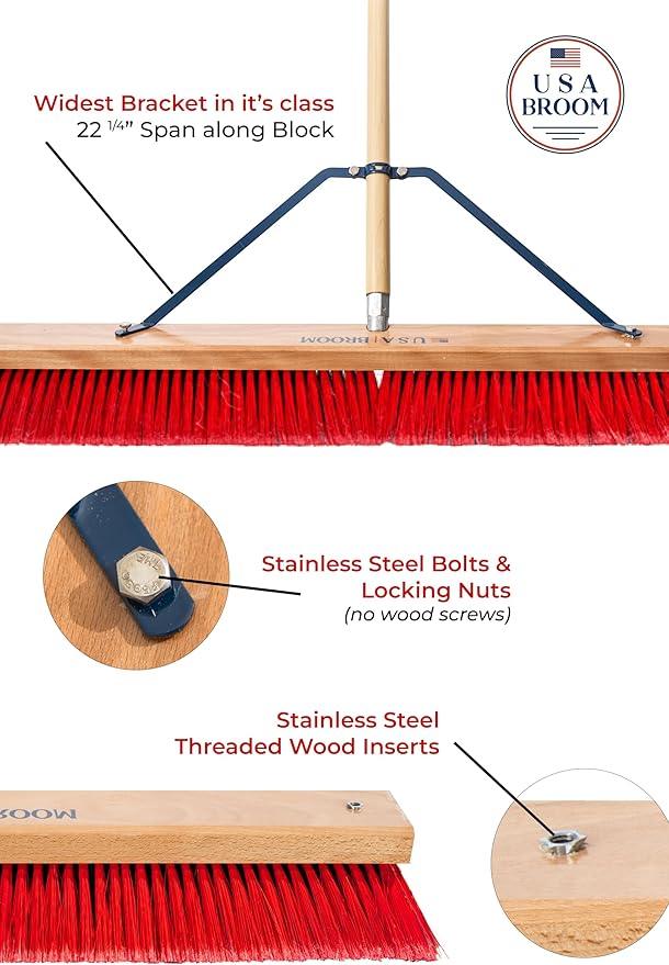 USA Broom 36" Everyday Sweep Indoor/Outdoor Push Broom with 60" Handle. Ideal for Garages & Shops. Durable American Made Steel Brackets-All Stainless Steel Hardware. No Plastic. 100% Made in The USA. - NeatNest