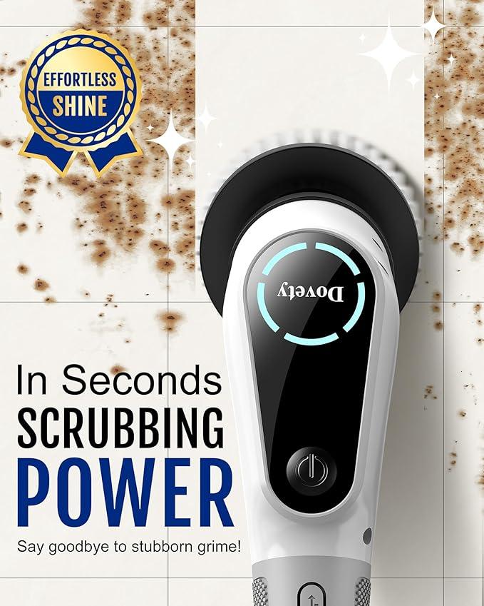 Dovety Electric Spin Scrubber, Cordless Cleaning Brush, Shower Scrubber with 8 Replaceable Brush Head, Power Cleaning Brush with Extension Handle, 2 Adjustable Speed, for Bathtub Grout Tile Floor - NeatNest