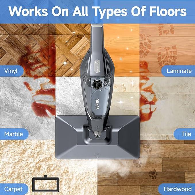 SENMO Steam Mop, 14-in-1 Detachable Steam Cleaner for Home and Floor, 1300W 228°F Deep Cleaning MultiPurpose Floor Steamer with 14 Attachments for Hardwood Floors, Tile, Grout, Furniture, Carpet, Wall - NeatNest