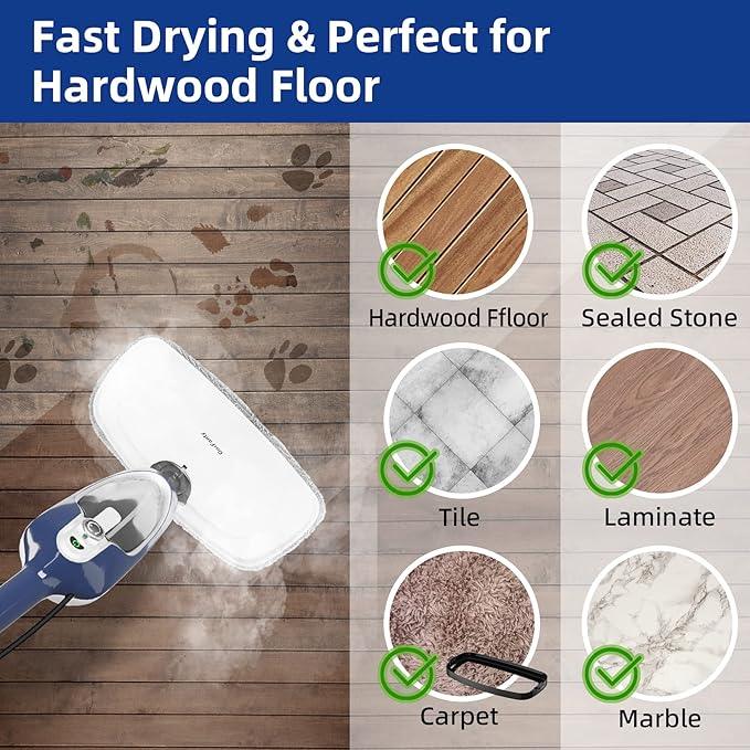 Steam Mop - 10-in-1 Floor Steamer Detachable MultiPurpose Handheld Steam Cleaner for Hardwood/Tile/Laminate All Floors Carpet Cleaning with 11 Accessories for Whole Home Use(Blue). - NeatNest