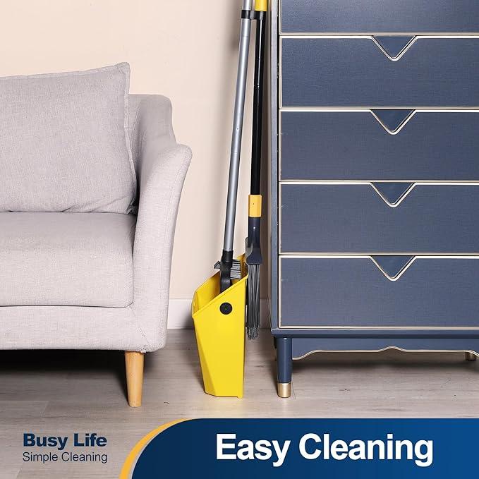Yocada Commercial Broom and Dustpan Set with Comb Commercial Outdoor Indoor for Courtyard Garage Lobby Mall Market Floor Home Kitchen Room Office Pet Hair Rubbish - NeatNest