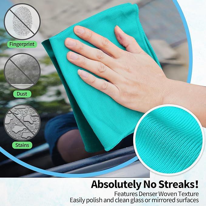 HOMERHYME Microfiber Cleaning Cloth, 12 Pack Window Glasses Cleaning Cloth, Reusable Lint-Free Streak Free Polishing Cloth Wipes for Stainless Steel, Eyeglass, Mirror, Screen & Lense, Turquoise - NeatNest