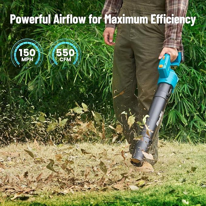 SEESII Leaf Blower Cordless, Rotated 180° Electric Leaf Blower with 2 * 4.0Ah Batteries and Charger, 550CFM 150MPH Lightweight Blower with 5 Speed Mode for Lawn Care, Yard, Patio & Outdoor Use - NeatNest