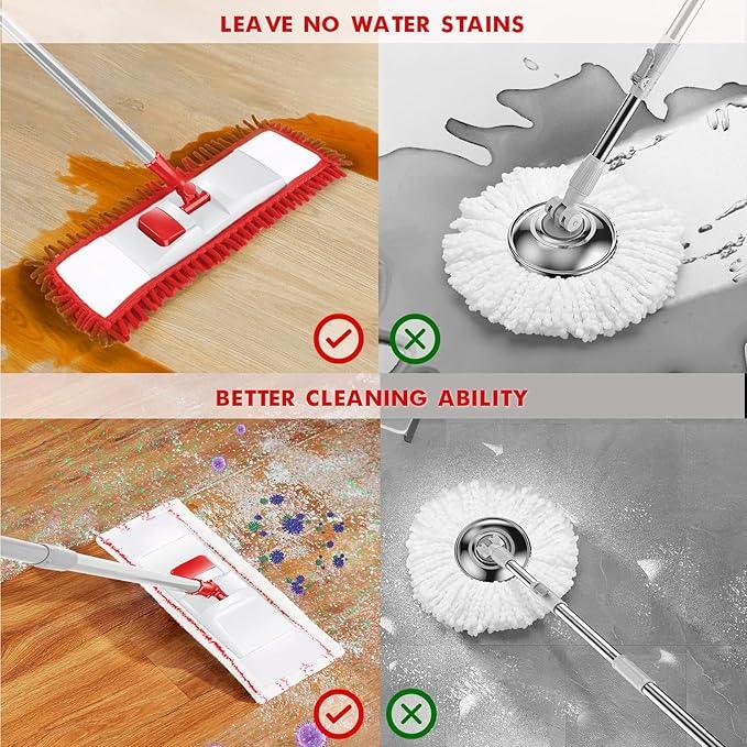 MASTERTOP Microfiber Mop for Floor Cleaning, Flat Dust Mop for Home and Kitchen, Adjustable Stainless Steel Handle with 4 Washable Mop Pads, Hardwood Floor Mop for Wood, Vinyl, 1 Cleaning Scraper - NeatNest