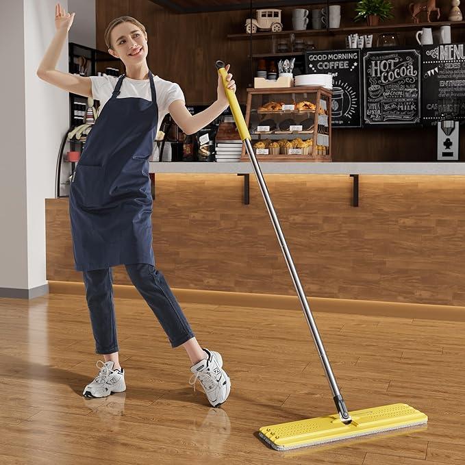 JOYMOOP Industrial Mop and Bucket Set, 17.7-inch Dust Mops for Floor Cleaning, Flat Mop Bucket with Wringer, Include 3 Reusable Microfiber Mop Pads - Yellow - NeatNest