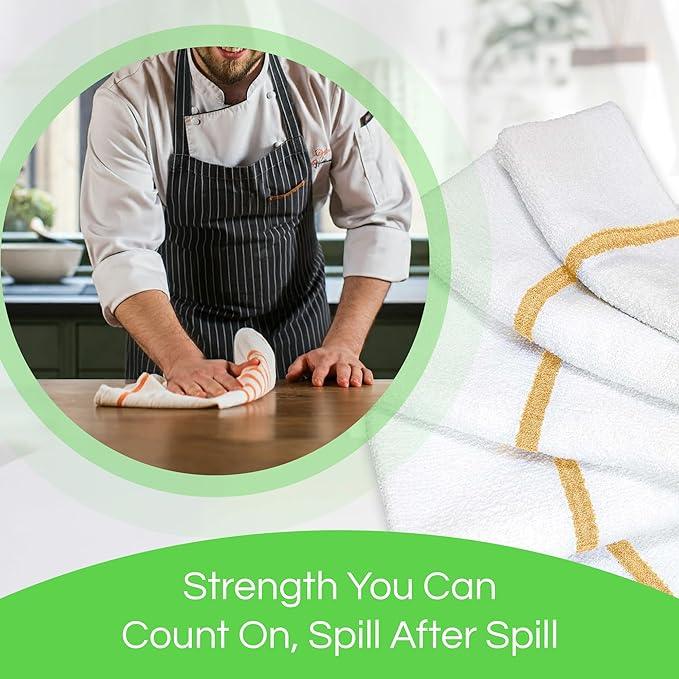 Towels N More 24 Pack 16x19 Bar Mop High Absorbent Cotton Reusable Kitchen Towels- Quick Dry for Chef, Cook, Home, Restaurant, Bar Glass Cleaning (24, Gold Stripe) - NeatNest