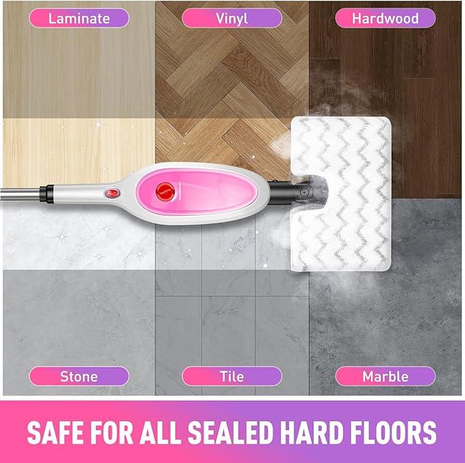 Steam Mop, Detachable Handheld Steam Cleaner with 10-in-1 Multipurpose Accessories, Two-sided Mop, Double Cleaning Area, Multi Surfaces Steamer for Wood Floor, Tile, Window, Clothes, Furniture & Grout - NeatNest