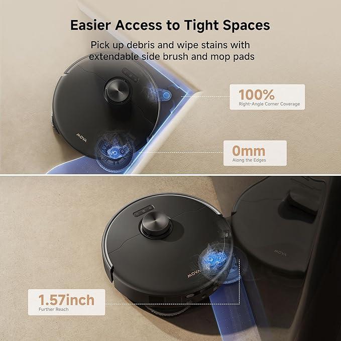 Mova P50 Pro Ultra Robot Vacuum and Mop, 19,000Pa Suction with Anti-Tangle Brush, Removable & Liftable Mop for Carpet & Floor, 167℉ Mop & Washboard Self Drying & Cleaning, Auto Empty & Refill, Black - NeatNest