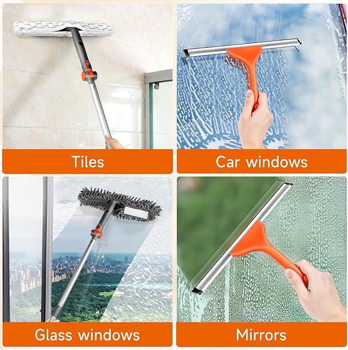 Chabatree Window Squeegee Cleaner Set 2-in-1 Window Cleaning Tool with Extendable Pole, Window Cleaning kit with Bendable Head for Indoor & Outdoor Glass for Car Indoor Outdoor High Windows（Kit2.0） - NeatNest