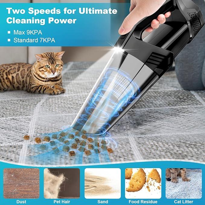 Handheld Vacuum Cordless Portable Car Vacuum with LED Light, High Power Suction, 3 in 1, Lightweight Rechargeable Hand Vacuum, Hand Held Vacuum Cleaner for Car Home Office, Pet Hair, Black - NeatNest