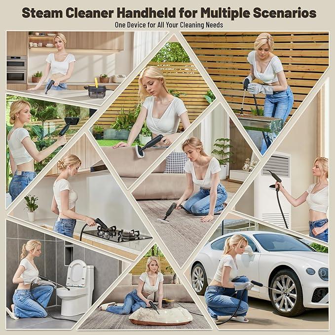 Gautye Steam Cleaner, 3-Level Adjustable Handle, 15s Heat-Up, 1.69 Quarts Tank, Portable Steamer for Cleaning with 15 pcs Accessories, Steam Cleaner for Home for Dirt, Grease, Grout, Tile,Floor, Car - NeatNest