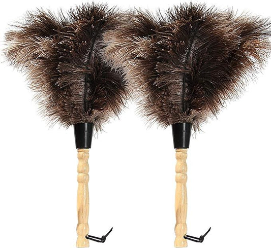 Ostrich Feather Duster 14 inch Feather Duster Fluffy Natural Genuine Ostrich Feathers with Wooden Handle and Eco-Friendly Reusable Handheld Ostrich Feather Duster for Cleaning Supplies - NeatNest