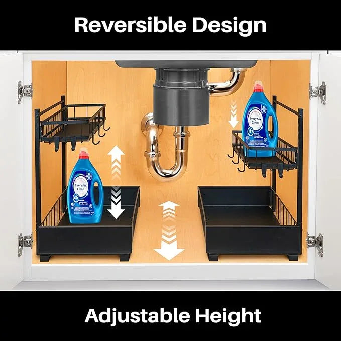 LYNK PROFESSIONAL® Pull Out Under Sink Kitchen Cabinet Organizer - 10" W x 14" D 2-Tier Drawer - Sliding Shelf Organizer for Cabinets and Undersink Storage Shelves - Lifetime Ltd. Warranty – Black - NeatNest