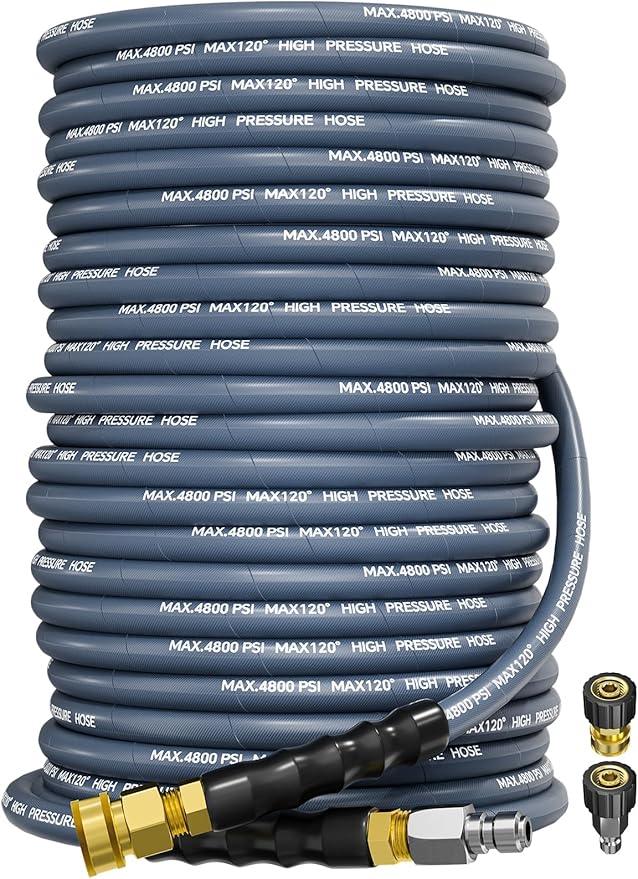 3/8" 4800PSI Pressure Washer Hose 150FT with Swivel Quick Connect for Cold/Hot Water Max 248°F, Kink Resistant Steel Wire Braided, Wear Resistant Power Washer Hose with M22 14mm Adapter - NeatNest