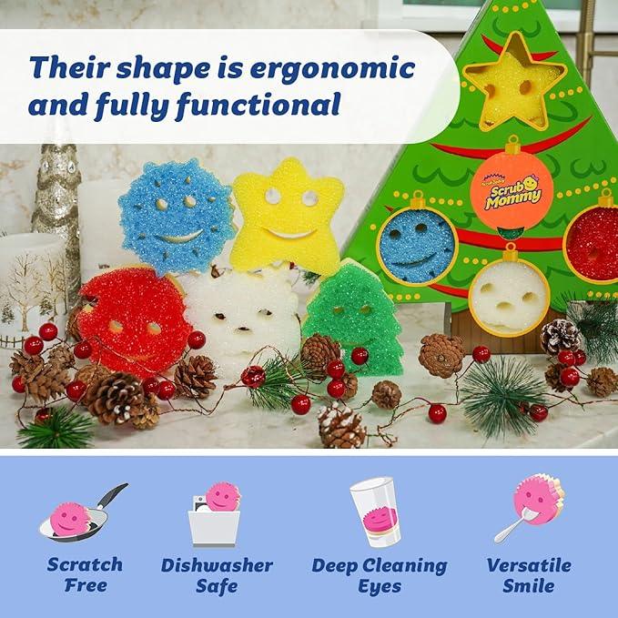 Scrub Daddy Scrub Mommy Holiday Christmas Tree Gift Box Set, Non-Scratch Christmas Cleaning Sponges for Kitchen, Dishes & Home, Dual-Sided Dish Sponges for Scrubbing, 10 Count (2 Pack of 5) - NeatNest