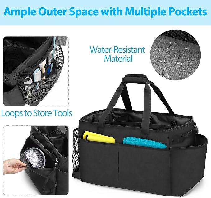 Extra-Large Cleaning Caddy, Organizer with Handles for Cleaning Tools & Products Storage, Large Capacity Tote Bag for Car, Home & Housekeeping Work, Black - NeatNest