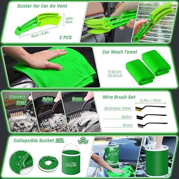 47PCS Car Detailing Kit Interior Cleaner, Car Cleaning Kit, Car Vacuum Car Interior Detailing Kit, Car Wash Kit with Bucket Auto Detailing Brush Set Car Accessories for Motorcycle, Cars, Bikes, Wheels - NeatNest