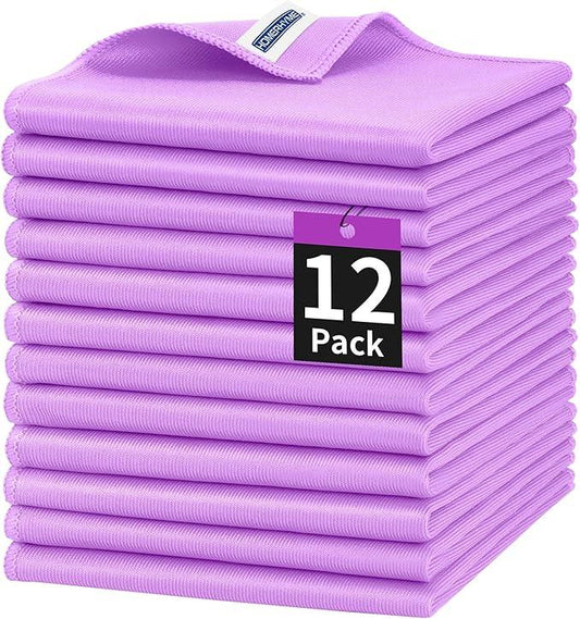 HOMERHYME Microfiber Cleaning Cloth, 12 Pack Window Glasses Cleaning Cloth, Reusable Lint-Free Streak Free Polishing Cloth Wipes for Stainless Steel, Eyeglass, Mirror, Screen & Lense,12"*12" Purple - NeatNest