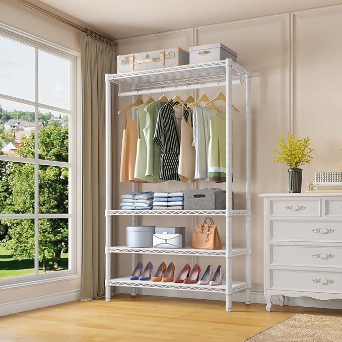 VIPEK V1 Wire Garment Rack 4 Tiers Heavy Duty Clothes Rack for Hanging Clothes Freestanding Closet Clothing Rack with 4 Adjustable Shelves, 35.4" L X 15.7" W X 70.9" H, Max Load 500LBS, White - NeatNest