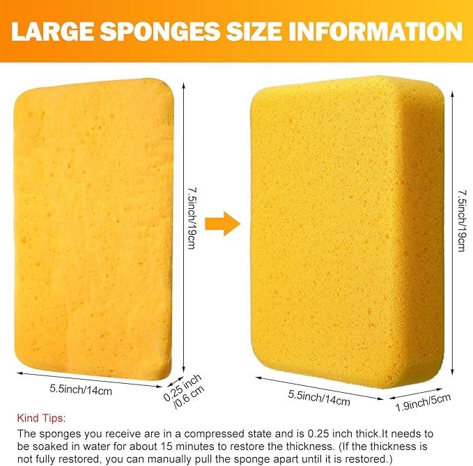 Tioncy 12 Pcs Large Sponges Bulk 7.5 x 5.5 x 1.9 Inch Grouting Car Wash Foam Cleaning and Washing Sponge Commercial Foam Large All Purpose for Cleaning Dishes Car Tile Bike (Yellow) - NeatNest