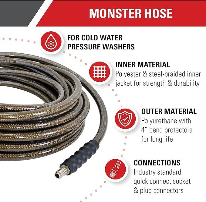 Simpson Cleaning 41030 Monster Series 4500 PSI Pressure Washer Hose, Cold Water Use, 3/8 Inch by 100 Feet, 100-Foot, Brown - NeatNest