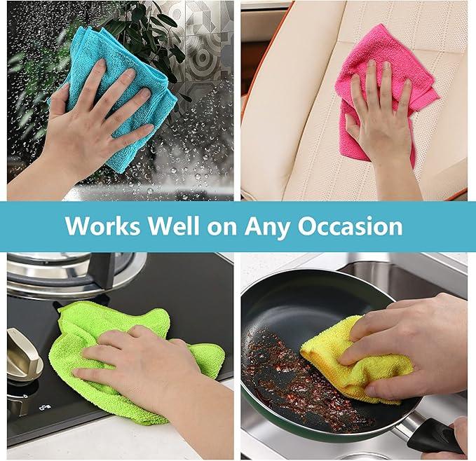 HOMEXCEL Microfiber Cleaning Cloth,12 Pack Cleaning Rags, Cleaning Towels with 4 Color Assorted, 11.5"X11.5"(Green/Blue/Yellow/Pink) - NeatNest