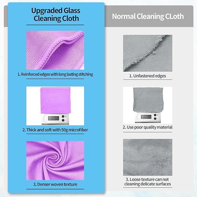 HOMERHYME Microfiber Cleaning Cloth, 12 Pack Window Glasses Cleaning Cloth, Reusable Lint-Free Streak Free Polishing Cloth Wipes for Stainless Steel, Eyeglass, Mirror, Screen & Lense,12"*12" Purple - NeatNest