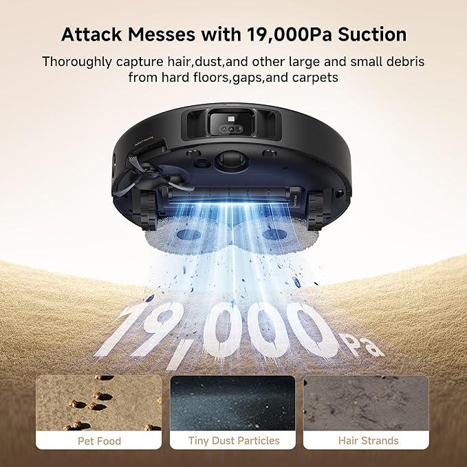 Mova P50 Pro Ultra Robot Vacuum and Mop, 19,000Pa Suction with Anti-Tangle Brush, Removable & Liftable Mop for Carpet & Floor, 167℉ Mop & Washboard Self Drying & Cleaning, Auto Empty & Refill, Black - NeatNest