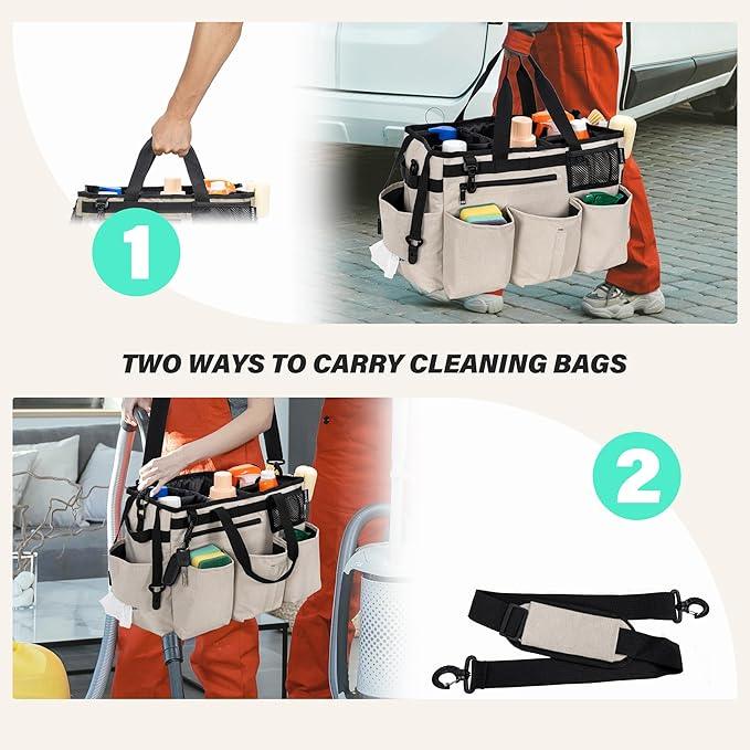 Wearable Cleaning Caddy Bag for Cleaning Supplies,Large Capacity Cleaning Organizer White - NeatNest