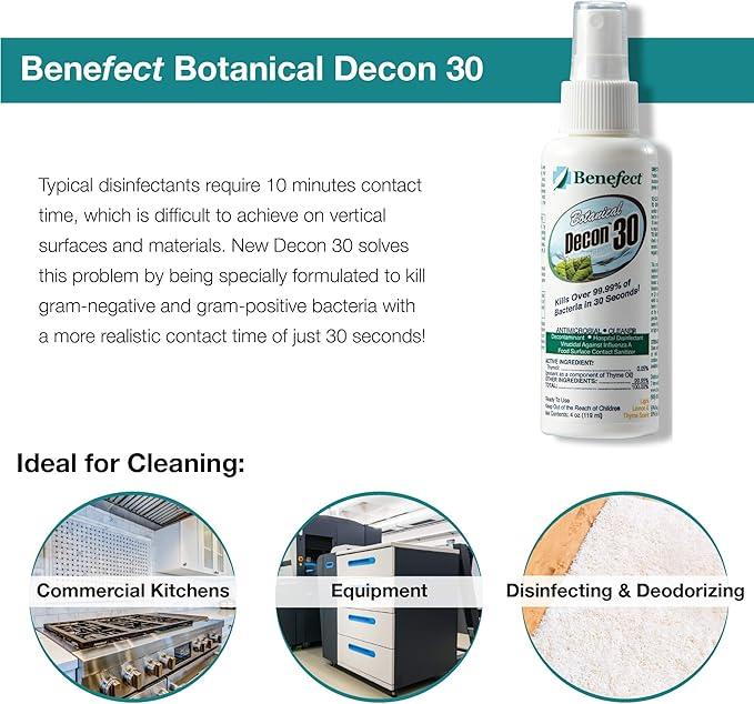 Benefect Botanical Decon 30 Disinfectant Cleaner, 4 oz. Spray Bottle, Light Lemon & Thyme Scent, Hospital Grade Disinfectant, Kills Over 99.99% of Germs, Safe for Food-Contact Surfaces (Pack of 4) - NeatNest