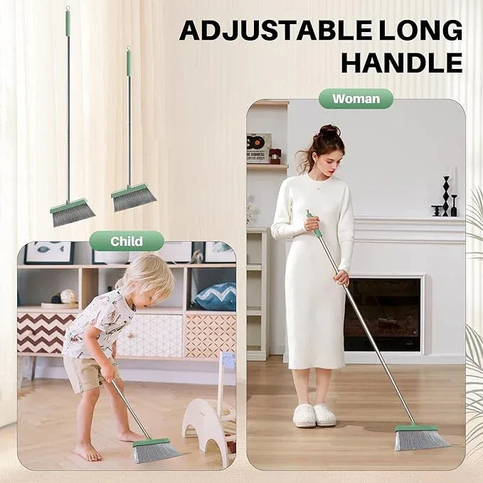 JOYMOOP Dark Teal Green Broom and Dustpan Set with 56” Handle, Upright Angle with Comb Teeth for Pet Hair and Hardwood Floors - NeatNest