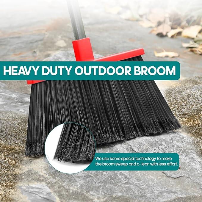 PBHEPJ Broom, Outdoor Broom for Floor Cleaning, 58" Long Stainless Steel Handle, Hard Bristle Angle Broom for Sweeping Indoor, Commercial, Industrial, Garage, Kitchen - NeatNest