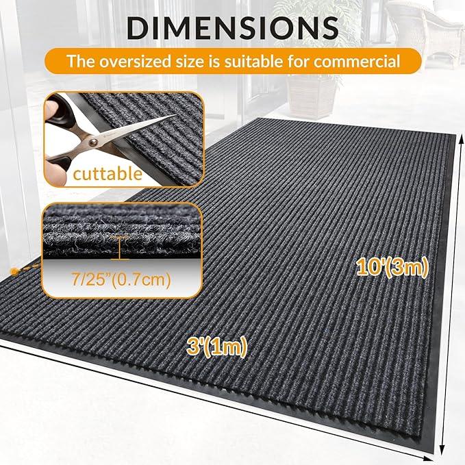 LVETOLS 3' x 10' Moisture Guard Doormat, Commercial Grade Door Floor Entrance Mat, Large Outdoor Mat with Rubber Backing, Low Profile Commercial Rugs for Entryway, Easy to Clean(Charcoal Grey) - NeatNest