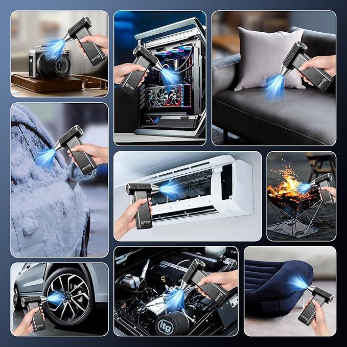Compressed Air Duster, 380000RPM Electric Air Duster with LED Light, 4-Gear Adjustable Mini Handheld Air Blower Jet Turbo Fan Jet Dry Blower Rechargeable Air Blower Duster for Keyboard Car Home - NeatNest