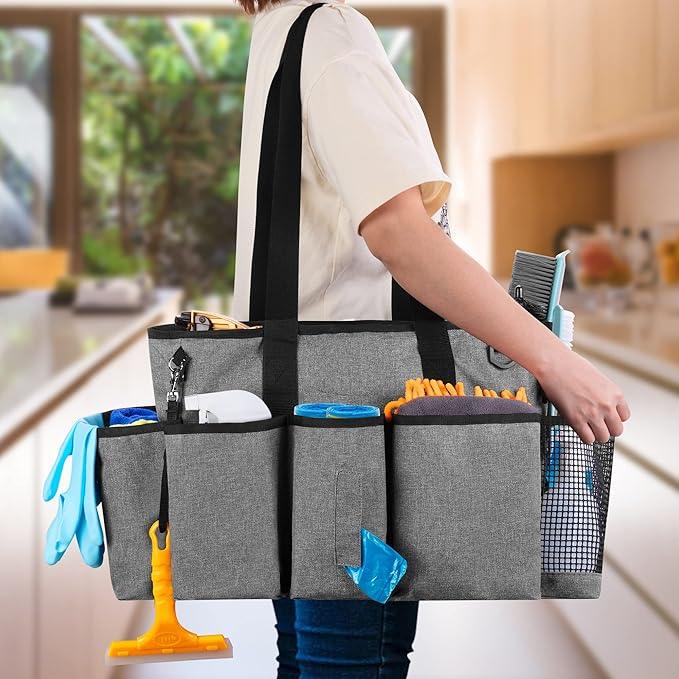 LoDrid Professional Cleaning Tote Caddy for Cleaning Supplies, Cleaning Bag Organizer with Dividers and Handle Strap for Housekeepers Work, Gray, (Bag Only) - NeatNest