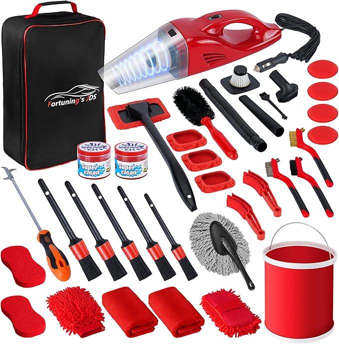 37PCS Car Detailing Kit Interior Cleaner, Auto Detailing Kit, Car Vacuum Car Interior Detailing Kit, Car Wash Kit with Bucket Detailing Brush Set Car Accessories for Motorcycle, Cars, Bikes, Wheels - NeatNest