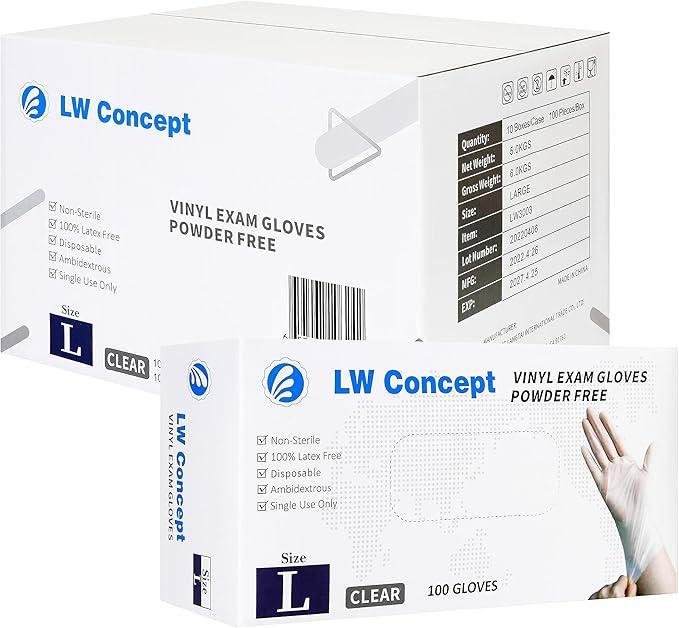 LW Concept Clear Vinyl Exam Gloves for Medical/Food Safe/Cleaning/Handling Use Multipurpose Latex & Powder Free, 3.5 mil (LW3003, Large, Case of 1000) - NeatNest