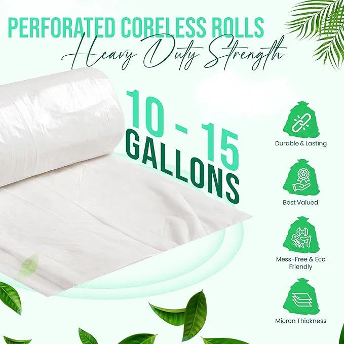 Premium 10-15 Gallon Trash Can Liners 1000 Count (24" x 33", 6 Mic) – Strong Multipurpose Clear Trash Bags on Easy-Tear Rolls for Home, Office, Commercial & Industrial Use – 20 Rolls, 50 Count - NeatNest
