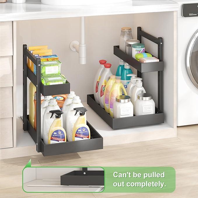 Under Sink Organizer - 1-Tier Pull Out Cabinet Organizer Vertical Slide Out Sink Shelf Storage Shelves for Multi-Purpose Bath Kitchen Bathroom Medicine (Black, 1 Pack) - NeatNest
