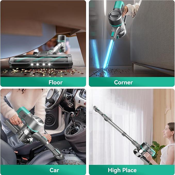 DEVOAC Cordless Vacuum Cleaner for Home, 45Kpa Lightweight Stick Vacuum with Powerful Suction, Rechargeable Battery Up to 50mins, Handheld Vacuum Cleaners for Hardwood Floor, Carpet, Pet Hair(Green) - NeatNest