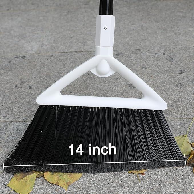 2 Pack Outdoor Indoor Broom, Brooms for Sweeeping Indoor, Heavy-Duty Kitchen Broom with Long Pole, Angle Broom White for Garages Restaurant Courtyard Office Slidewalk Lobby Sweep Dust - NeatNest