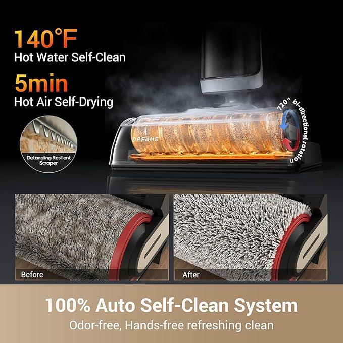 dreame H14 Cordless Vacuum Mop, 180° Lie-Flat Wet Dry Vacuum cleaner, 140°F Brush Washing, Fast Hot Air Drying in 5Mins, Smart Hard Floor Cleaner Machine with Powerful Suction, Great for Sticky Messes - NeatNest