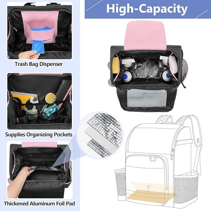 LoDrid Cleaning Bag with Thickened Adjustable Shoulder Straps, Large Cleaning Caddy Organizer with Multiple Pockets for Cleaning and Housework, Pink (Patent Designed) - NeatNest