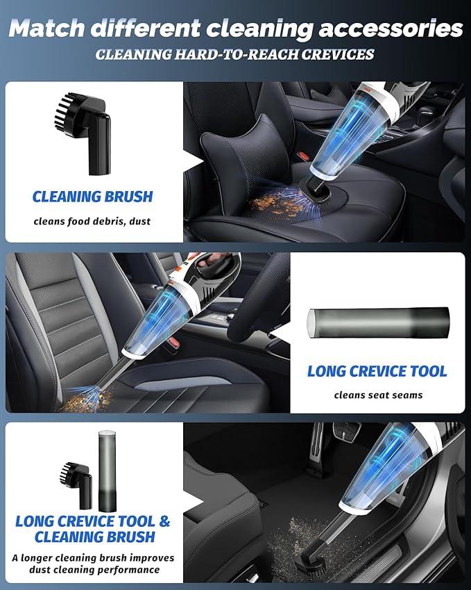 BRL Handheld Vacuum Cordless Car Vacuum Cleaner Rechargeable with LED, Hand Vacuum Lightweight, High Power Suction, Hand Held Vacuum Washable Filter and Multi-Nozzles for Car, Home Office, Pets - NeatNest